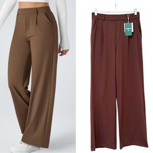 Halara Flex DayStretch High Waisted Straight Wide Leg Work Pants Brown Size S